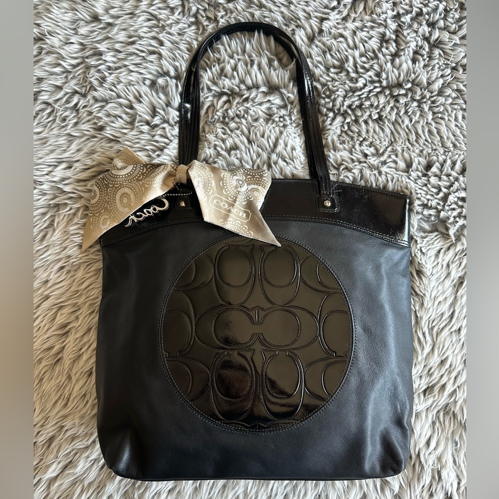 Coach Black Leather Tote with Bow Accent
